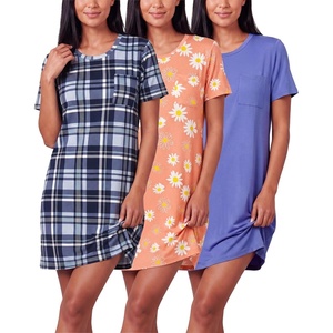 image:image3 Pack Womens Nightgowns Short Sleeve Sleep Shirts Nightshirt Pajama DressSet H