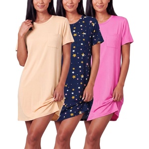 image:image3 Pack Womens Nightgowns Short Sleeve Sleep Shirts Nightshirt Pajama DressSet L