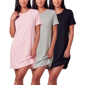 image:image3 Pack Womens Nightgowns Short Sleeve Sleep Shirts Nightshirt Pajama DressSet N