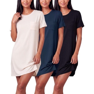 image:image3 Pack Womens Nightgowns Short Sleeve Sleep Shirts Nightshirt Pajama DressSet P