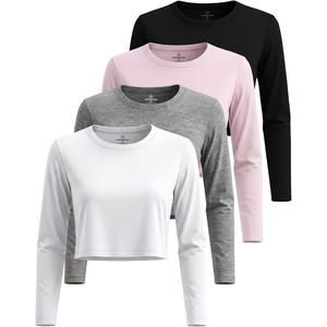 image:image4 Pack Womens Cotton Crop Tops Long Sleeve Cropped Tshirts Crew Neck TeesSet 10