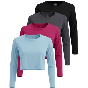 image:image4 Pack Womens Cotton Crop Tops Long Sleeve Cropped Tshirts Crew Neck TeesSet 4
