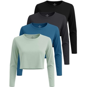image:image4 Pack Womens Cotton Crop Tops Long Sleeve Cropped Tshirts Crew Neck TeesSet 5