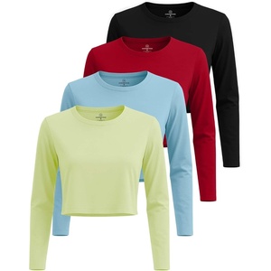 image:image4 Pack Womens Cotton Crop Tops Long Sleeve Cropped Tshirts Crew Neck TeesSet 6