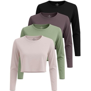 image:image4 Pack Womens Cotton Crop Tops Long Sleeve Cropped Tshirts Crew Neck TeesSet 7