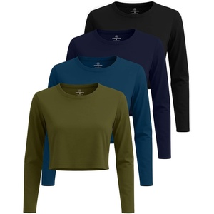 image:image4 Pack Womens Cotton Crop Tops Long Sleeve Cropped Tshirts Crew Neck TeesSet 8
