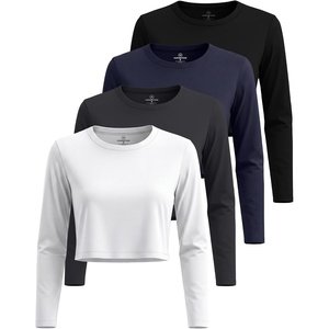 image:image4 Pack Womens Cotton Crop Tops Long Sleeve Cropped Tshirts Crew Neck TeesSet 9