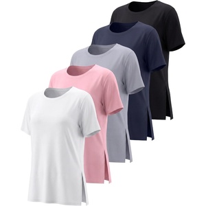 image:image5 Pack Womens Dry Fit Slit Hem Workout Tops T Shirts Athletic Gym TeesSet 10