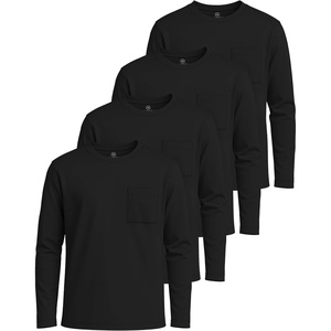 image:image4 Pack Boys Cotton Long Sleeve Shirts Crew Neck Tees Pocket Kids Teens TeeSet 1