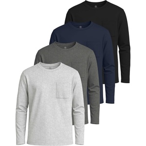 image:image4 Pack Boys Cotton Long Sleeve Shirts Crew Neck Tees Pocket Kids Teens TeeSet 2