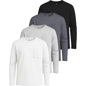 image:image4 Pack Boys Cotton Long Sleeve Shirts Crew Neck Tees Pocket Kids Teens TeeSet 3