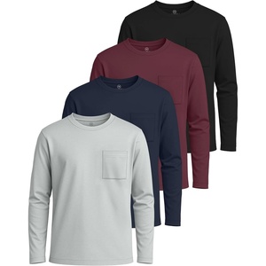image:image4 Pack Boys Cotton Long Sleeve Shirts Crew Neck Tees Pocket Kids Teens TeeSet 4