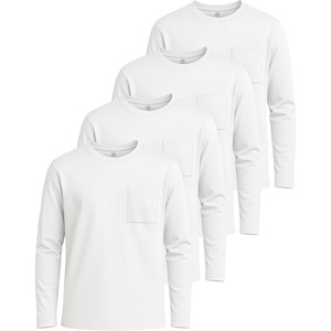 image:image4 Pack Boys Cotton Long Sleeve Shirts Crew Neck Tees Pocket Kids Teens TeeSet 5