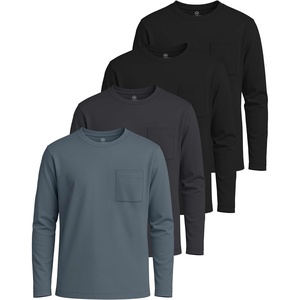 image:image4 Pack Boys Cotton Long Sleeve Shirts Crew Neck Tees Pocket Kids Teens TeeSet 7