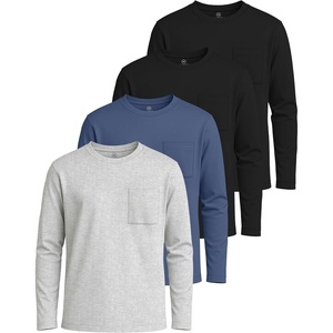 image:image4 Pack Boys Cotton Long Sleeve Shirts Crew Neck Tees Pocket Kids Teens TeeSet 8