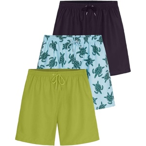image:imageReal Essentials 3Pack Boys Swim Board Shorts Trunks with Drawstring Beach UPF Swimwear Surf Swimming Short for BoysSet 1
