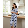 image:image2 Pack Womens Pajama Lounge Sets Capri Pants Short Sleeve Tops SleepwearSet 2