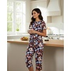 image:image2 Pack Womens Pajama Lounge Sets Capri Pants Short Sleeve Tops SleepwearSet 5