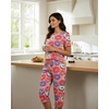 image:image2 Pack Womens Pajama Lounge Sets Capri Pants Short Sleeve Tops SleepwearSet 7