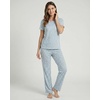 image:image2 Pack Womens Pajama Sets 2 Piece Crew Neck Tee Open Bottom Pants LoungeSoft Chambray Flowers  Orchid Petal Stripe