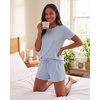 image:image3 Pack Womens Pajama Sets 3 Piece Crew Tee Tank Top Sleep Shorts SleepwearSolid Ballad Blue