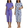 image:image2 Pack Womens Pajama Lounge Sets Capri Pants Short Sleeve Tops SleepwearSet 2