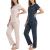 image:image2 Pack Womens Pajama Sets 2 Piece Crew Neck Tee Open Bottom Pants LoungeNavy Blazer Flowers  Pearl Flowers