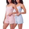 image:image2 Pack Womens Pajama Sets 2 Piece Ribbed Cropped Cami Shorts Sleepwear PJsSolid Ballad Blue  Solid Pale Lilac