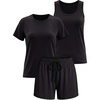 image:image3 Pack Womens Pajama Sets 3 Piece Crew Tee Tank Top Sleep Shorts SleepwearSolid Black