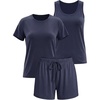 image:image3 Pack Womens Pajama Sets 3 Piece Crew Tee Tank Top Sleep Shorts SleepwearSolid Navy Blazer
