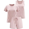 image:image3 Pack Womens Pajama Sets 3 Piece Crew Tee Tank Top Sleep Shorts SleepwearSolid Pale Lilac