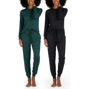 image:image2 Pack Womens Lounge Sets 2 Piece Hoodie Joggers Sweatsuit Matching OutfitHenley Set 2