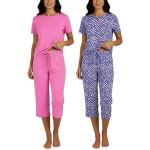 image:image2 Pack Womens Pajama Lounge Sets Capri Pants Short Sleeve Tops SleepwearSet 1