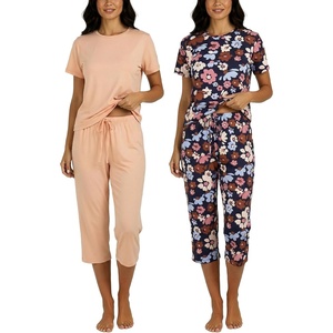 image:image2 Pack Womens Pajama Lounge Sets Capri Pants Short Sleeve Tops SleepwearSet 5