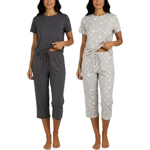 image:image2 Pack Womens Pajama Lounge Sets Capri Pants Short Sleeve Tops SleepwearSet 6