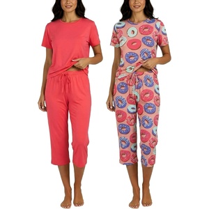 image:image2 Pack Womens Pajama Lounge Sets Capri Pants Short Sleeve Tops SleepwearSet 7