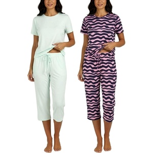 image:image2 Pack Womens Pajama Lounge Sets Capri Pants Short Sleeve Tops SleepwearSet 8