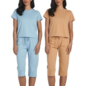 image:image2 Pack Womens Pajama Sets 2 Piece Cotton Crew Tee Capri Pants Sleepwear PJSet 3