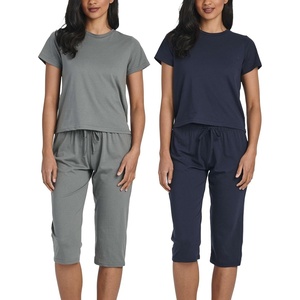 image:image2 Pack Womens Pajama Sets 2 Piece Cotton Crew Tee Capri Pants Sleepwear PJSet 4