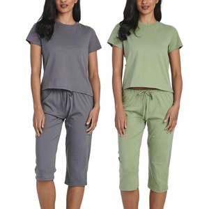 image:image2 Pack Womens Pajama Sets 2 Piece Cotton Crew Tee Capri Pants Sleepwear PJSet 6
