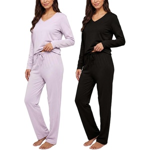 image:image2 Pack Womens Pajama Sets 2 Piece Cotton Long Sleeve Top Pants SleepwearSet 1