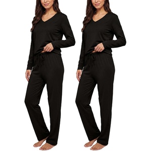 image:image2 Pack Womens Pajama Sets 2 Piece Cotton Long Sleeve Top Pants SleepwearSet 2