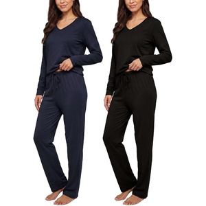 image:image2 Pack Womens Pajama Sets 2 Piece Cotton Long Sleeve Top Pants SleepwearSet 4