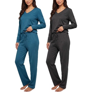 image:image2 Pack Womens Pajama Sets 2 Piece Cotton Long Sleeve Top Pants SleepwearSet 6
