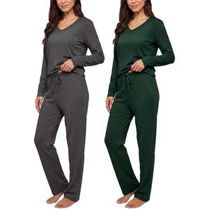 image:image2 Pack Womens Pajama Sets 2 Piece Cotton Long Sleeve Top Pants SleepwearSet 7