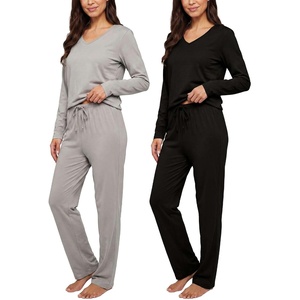 image:image2 Pack Womens Pajama Sets 2 Piece Cotton Long Sleeve Top Pants SleepwearSet 8
