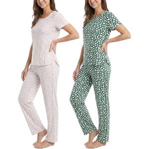 image:image2 Pack Womens Pajama Sets 2 Piece Crew Neck Tee Open Bottom Pants LoungeMistletoe Flowers  Carinaria Hearts