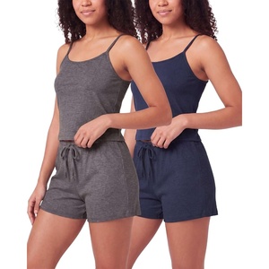 image:image2 Pack Womens Pajama Sets 2 Piece Ribbed Cropped Cami Shorts Sleepwear PJsSolid Navy Blazer  Charcoal Heather