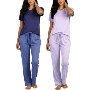image:image2 Pack Womens Pajama Sets Short Sleeve Sleepwear Comfy Cute Loungewear PJSet B Purple  Blue