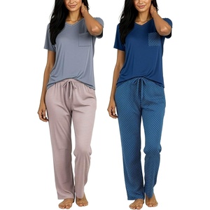 image:image2 Pack Womens Pajama Sets Short Sleeve Sleepwear Comfy Cute Loungewear PJSet C Gray  Navy